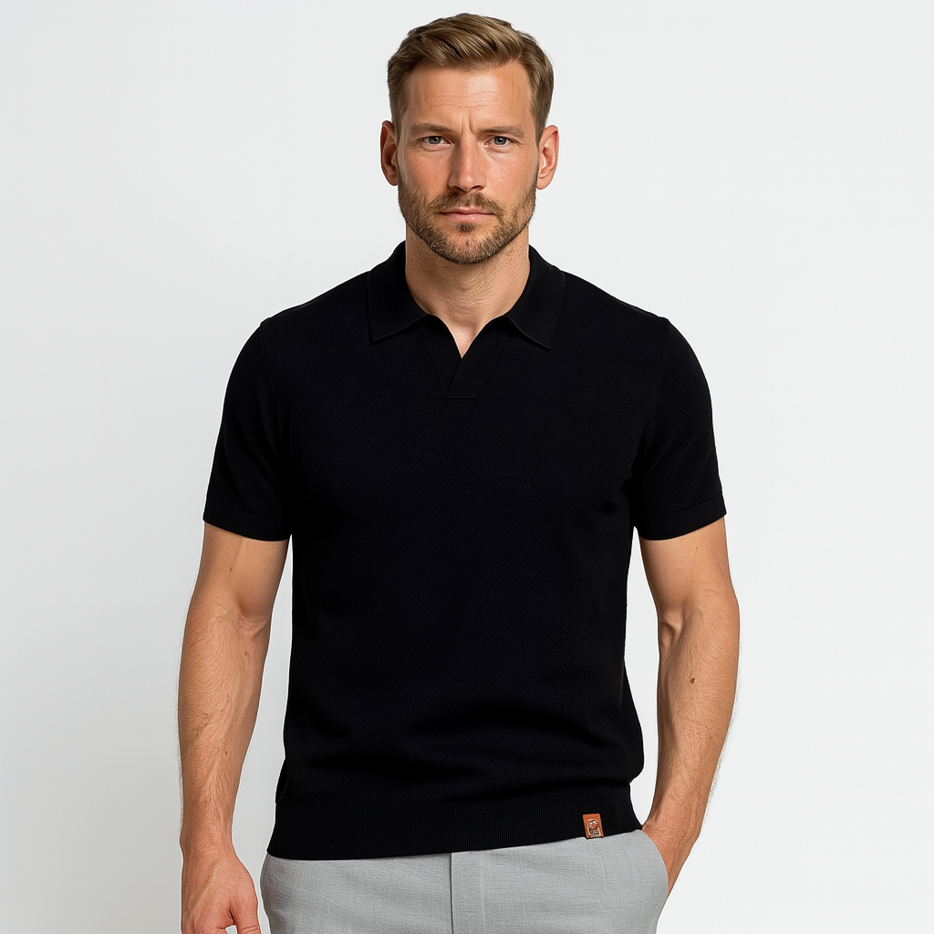 Noir | Men's Knitted Slim Piqué Polo Shirt