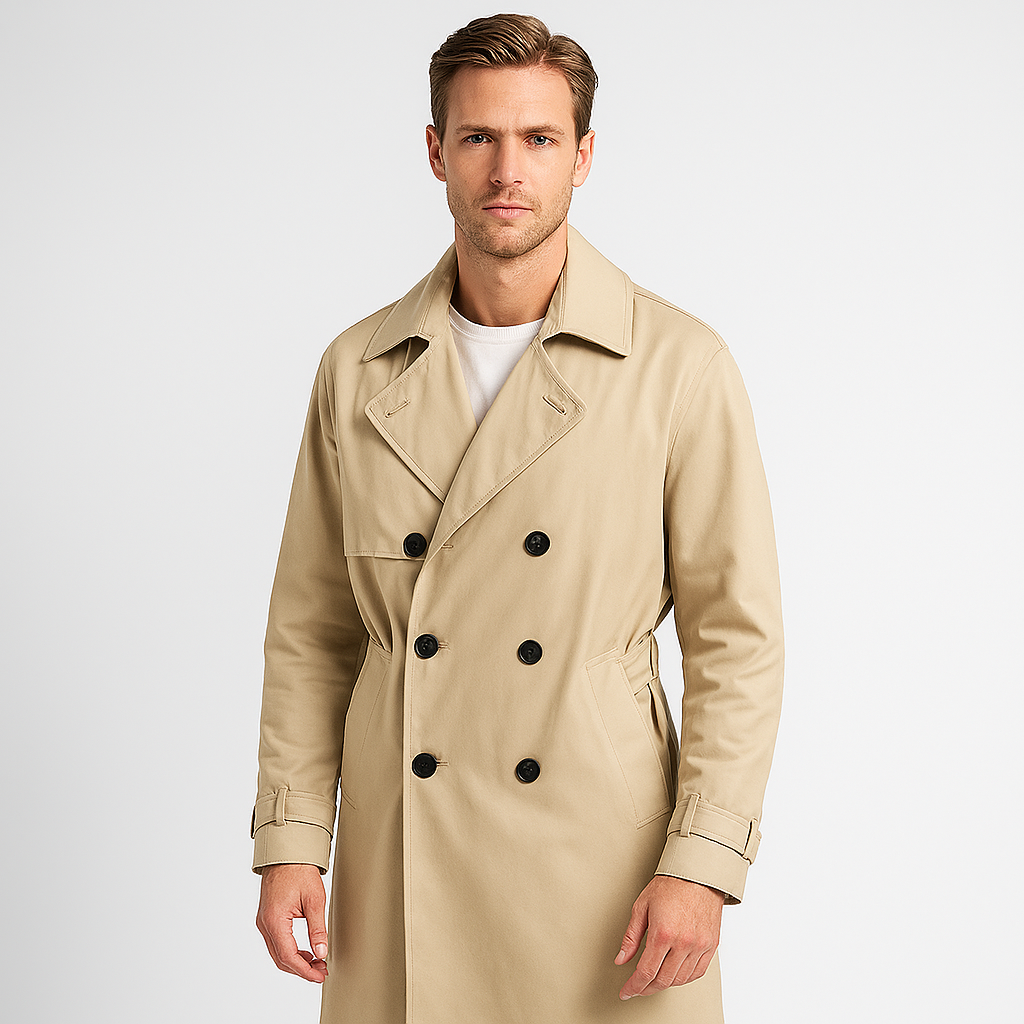 Noir | Men’s Waterproof Trench Coat Double-Breasted-Noir-Beige-S-Noir