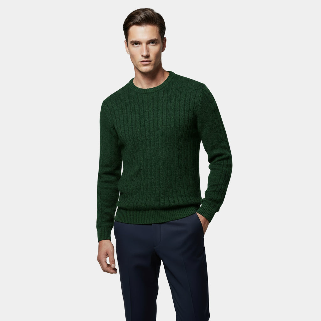Men’s Cable-Knit Sweater – Classic Crew Neck Jumper