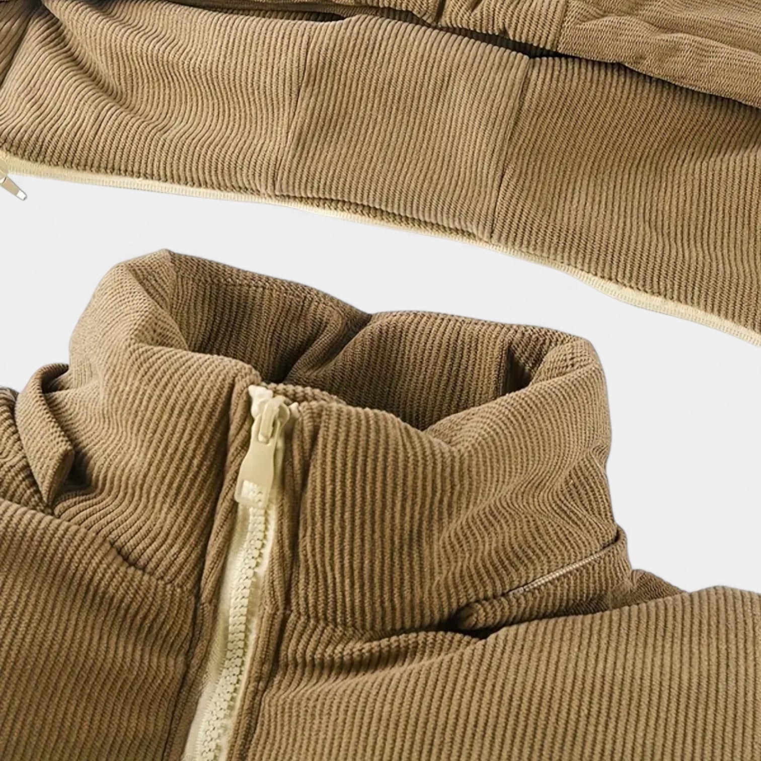 Men’s Corduroy-Trim Puffer Jacket – Detachable Hood