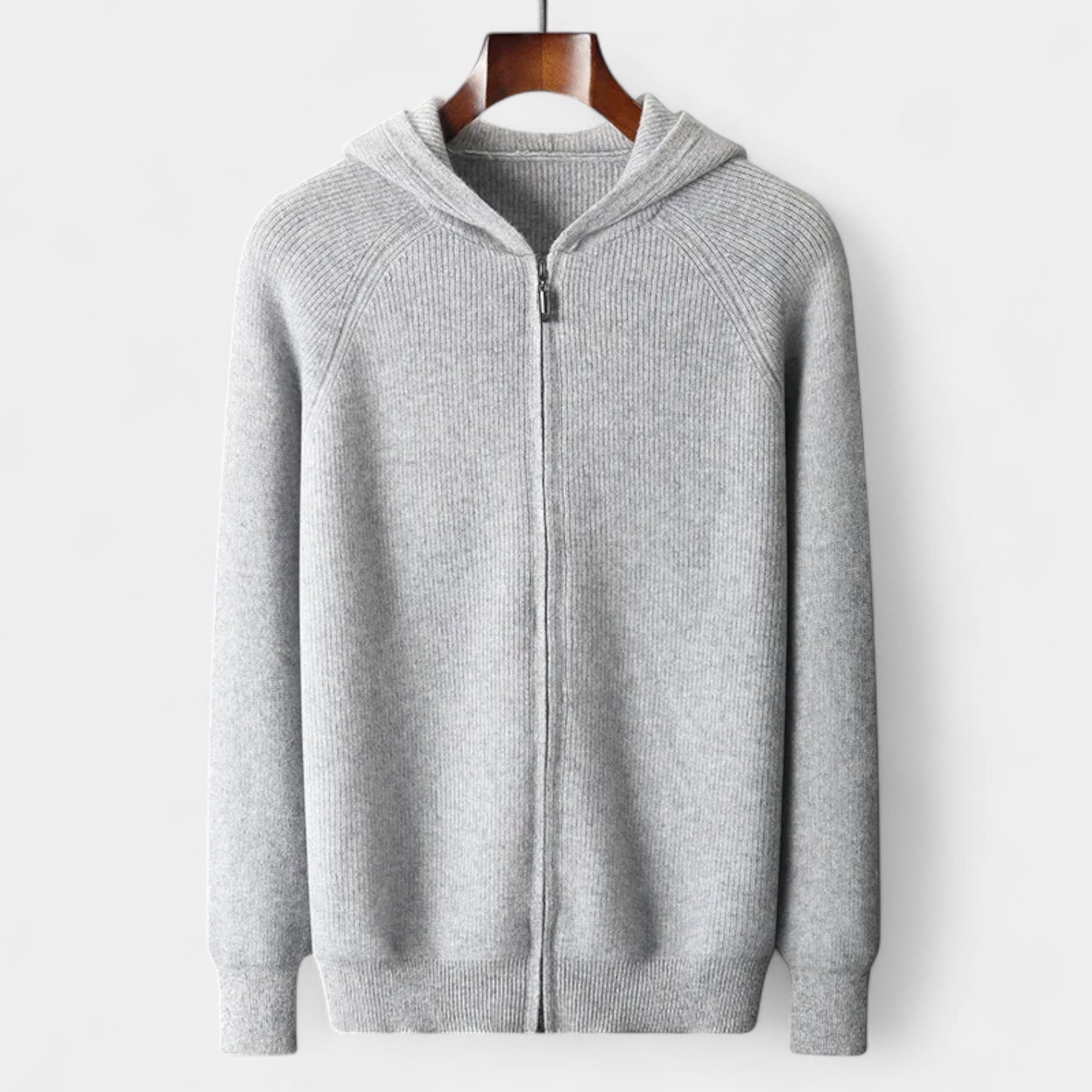 Noir | Men's Classic Cashmere Zip Cardigan - Hooded-Noir-Noir