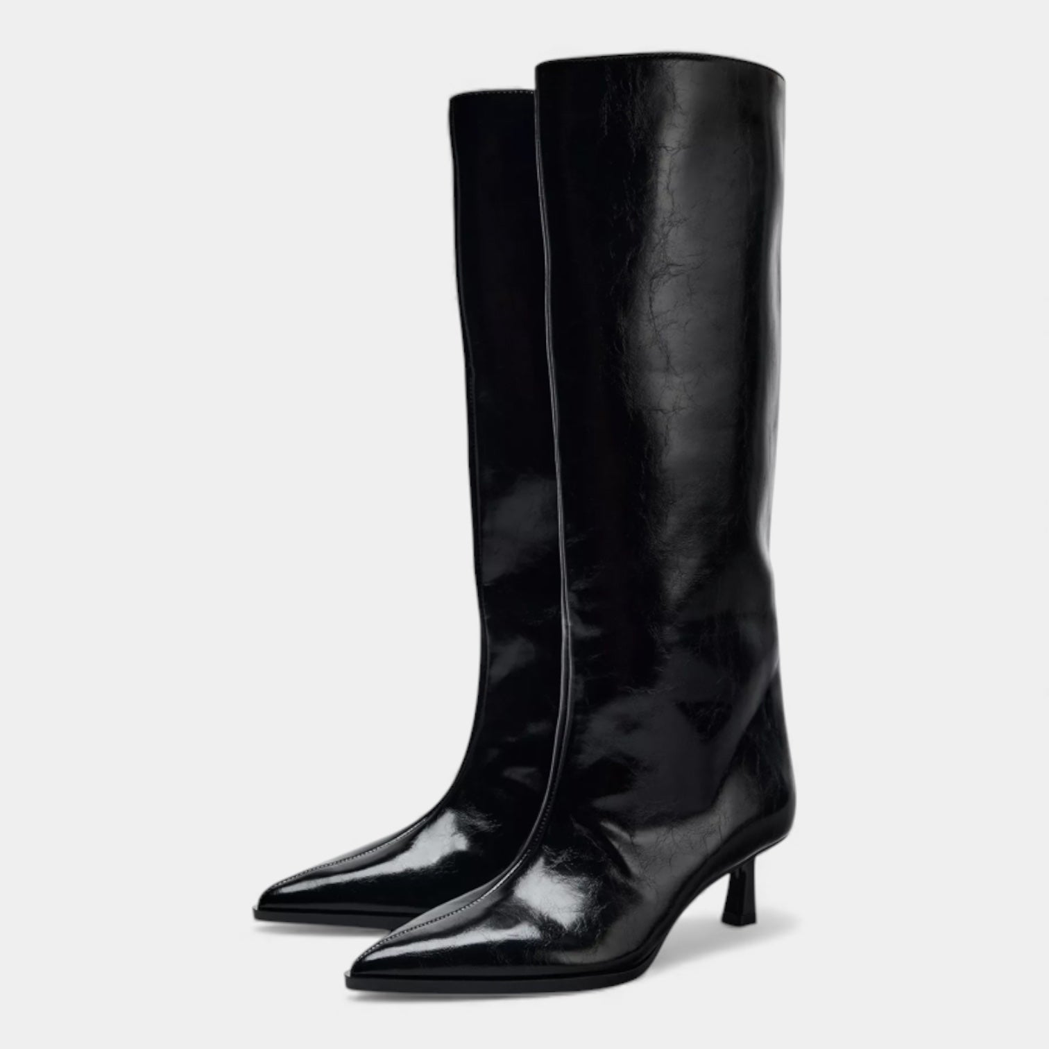 Women's Knee High Faux Leather Boots - Side Zip