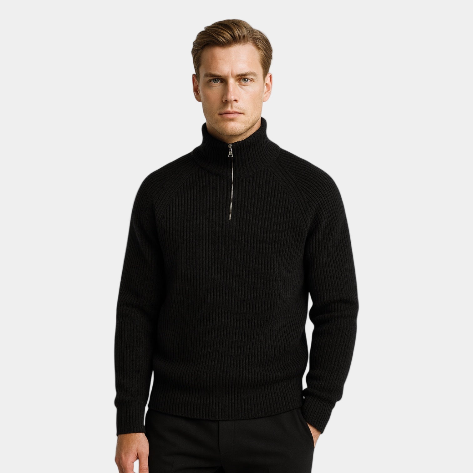 Noir | Men's Half Zip Knit Jumper-Noir-Black-S-Noir