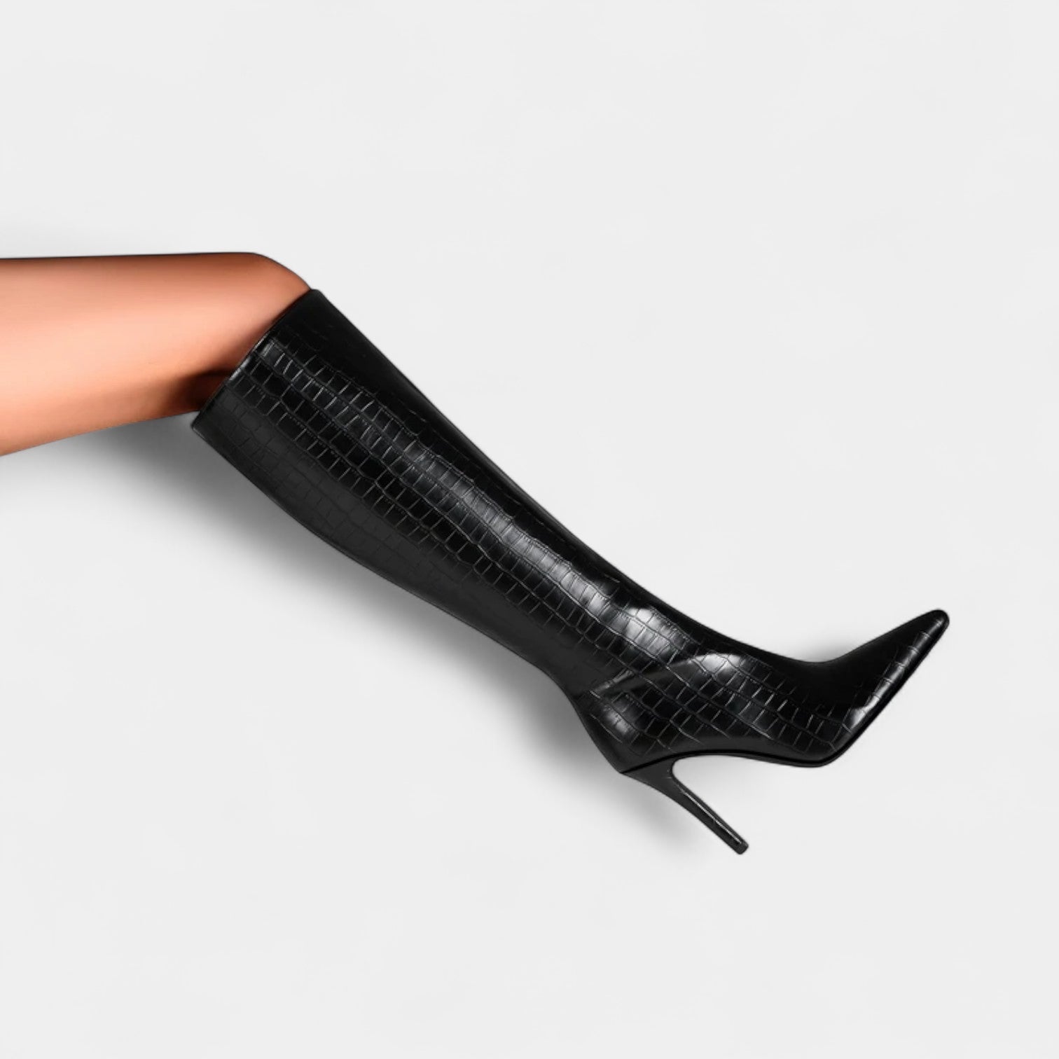 Noir | Vegan Leather Knee High Boots - High Heel