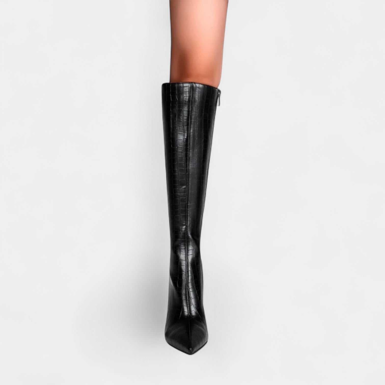 Noir | Vegan Leather Knee High Boots - High Heel
