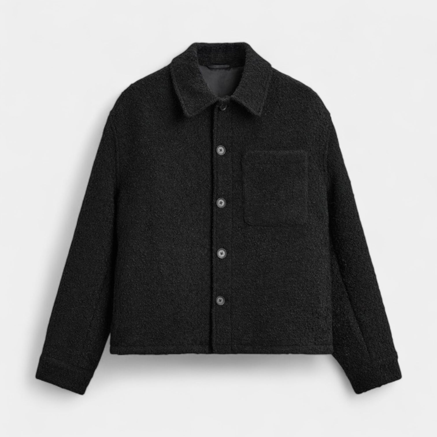 Noir | Men’s Textured Wool Overshirt-Noir-Noir