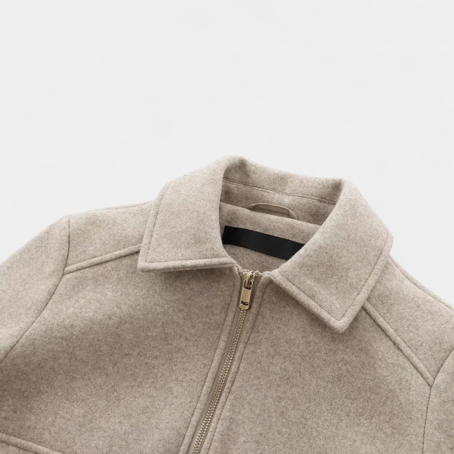 Women’s Wool-Blend Short Zip-Up Jacket - Shirt Collar