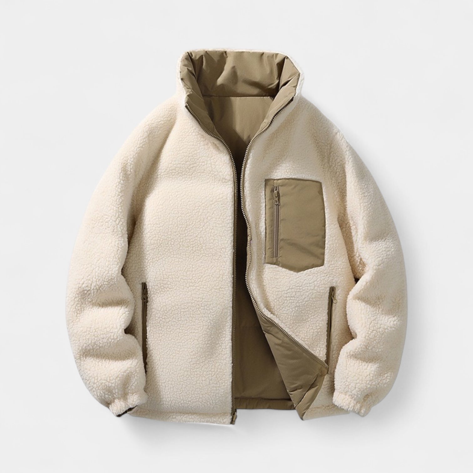 Men’s Reversible Puffer Jacket – Sherpa Fleece & Padded Winter Coat