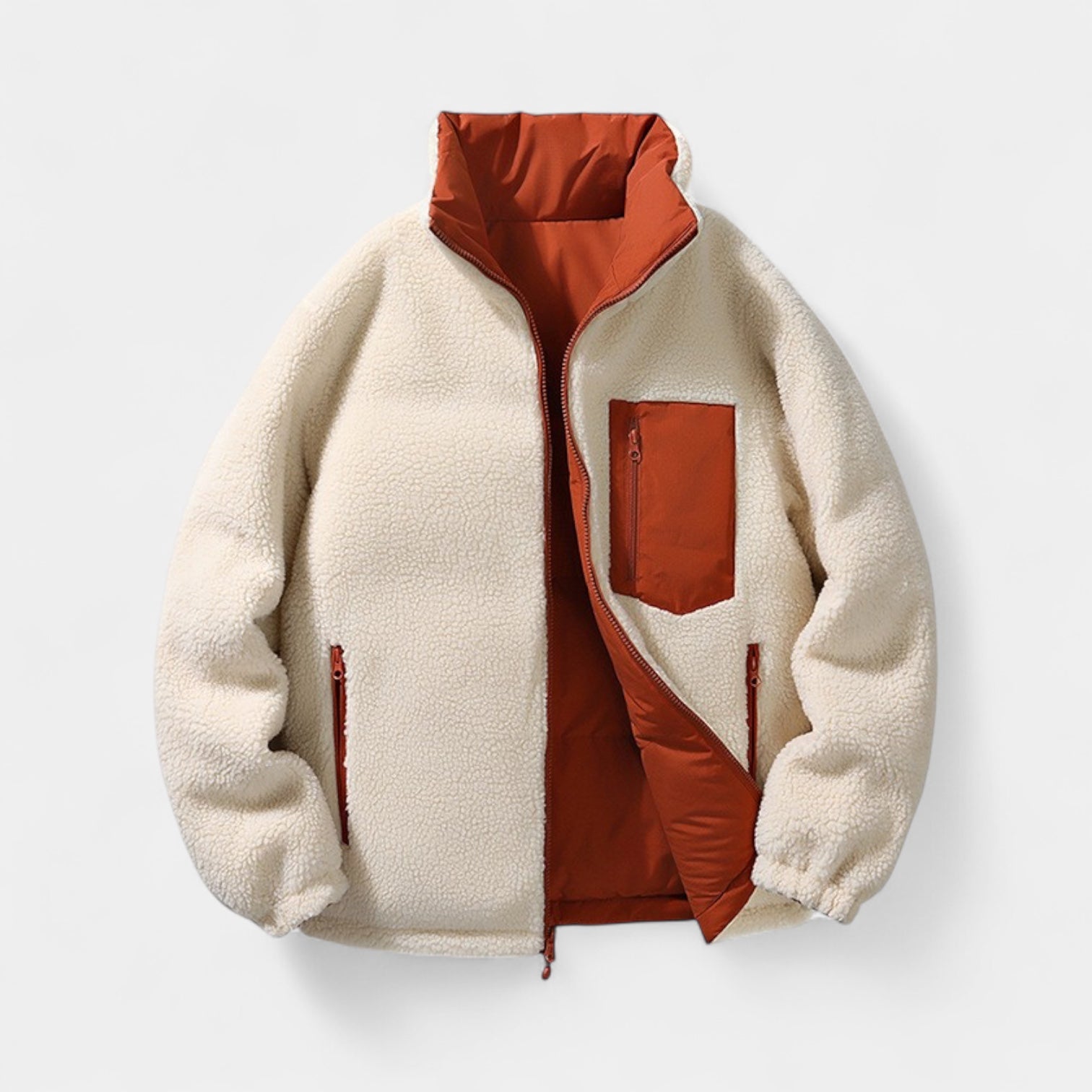 Men’s Reversible Puffer Jacket – Sherpa Fleece & Padded Winter Coat