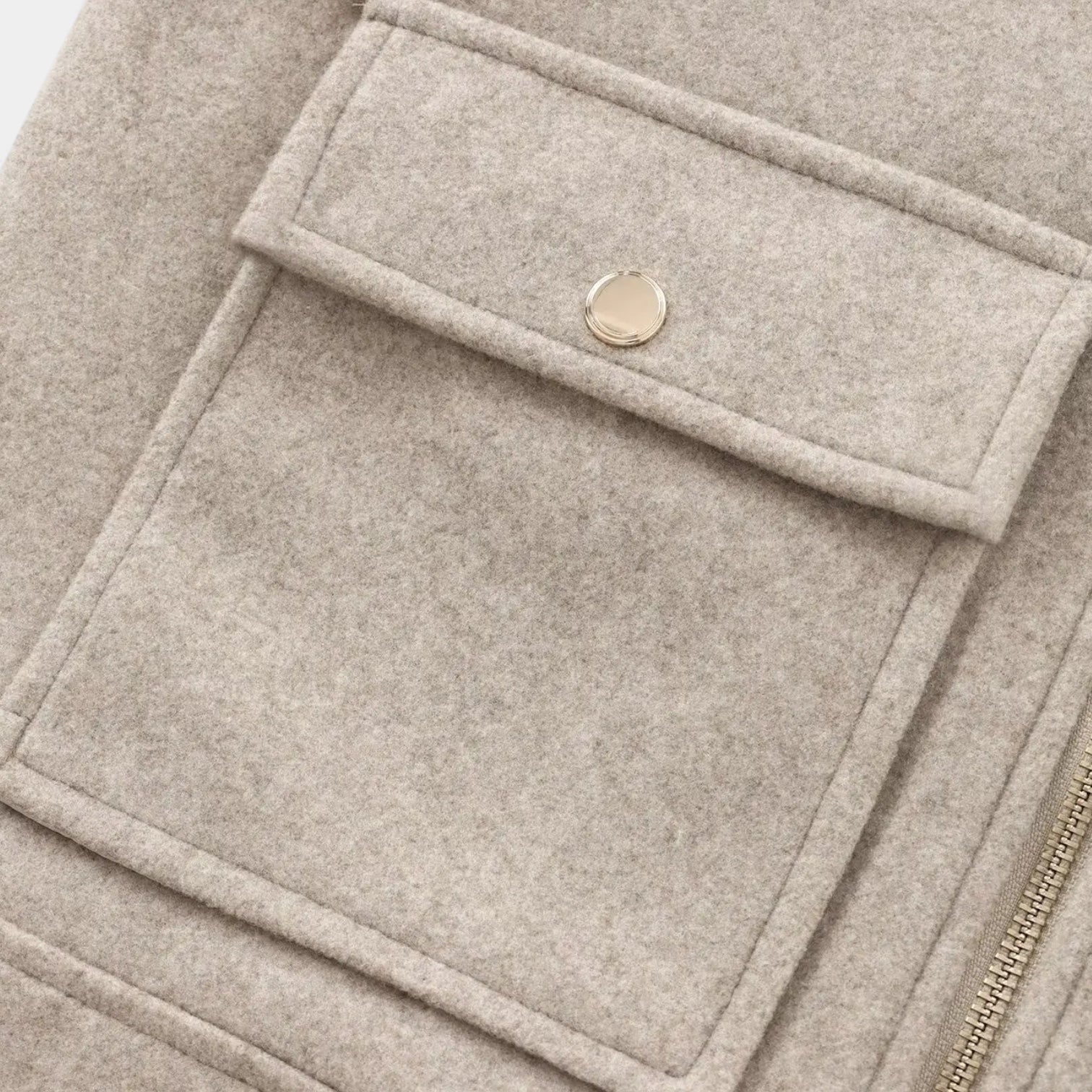 Women’s Wool-Blend Short Zip-Up Jacket - Shirt Collar