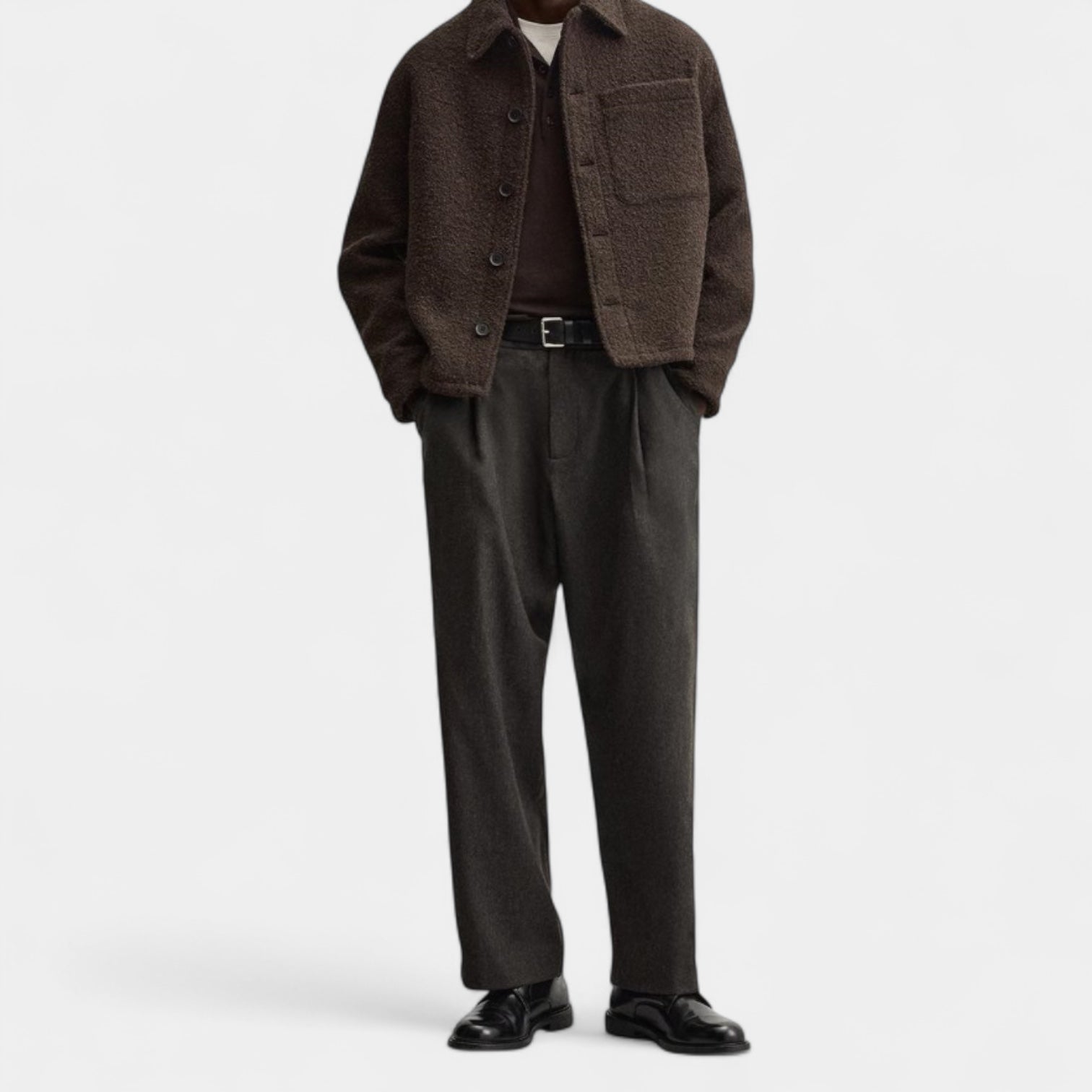 Noir | Men’s Textured Wool Overshirt-Noir-Noir