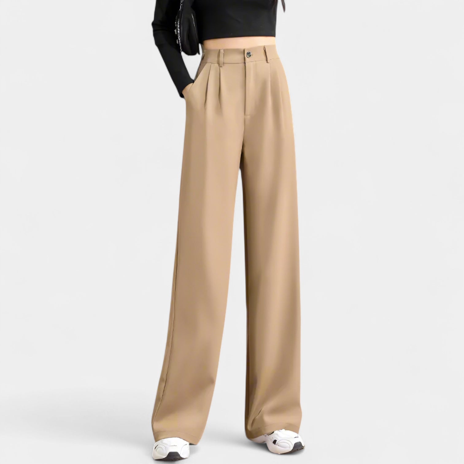 Noir | Women’s High-Waisted Wide-Leg Trousers-Pants & Trousers-Noir-Khaki-XS-Noir