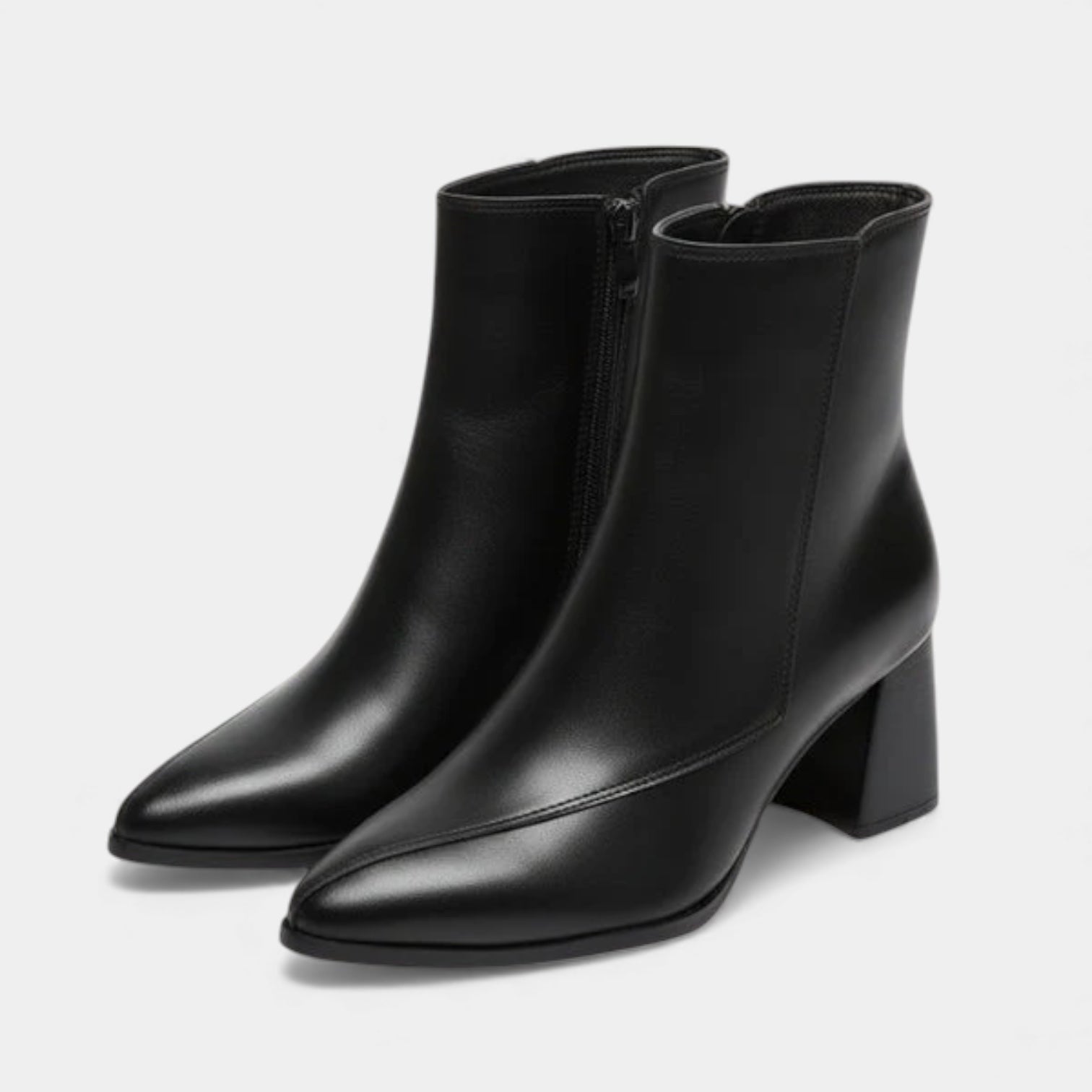 Women’s Pointed Toe Faux Leather Ankle Boots – Block Heel, Side Zip