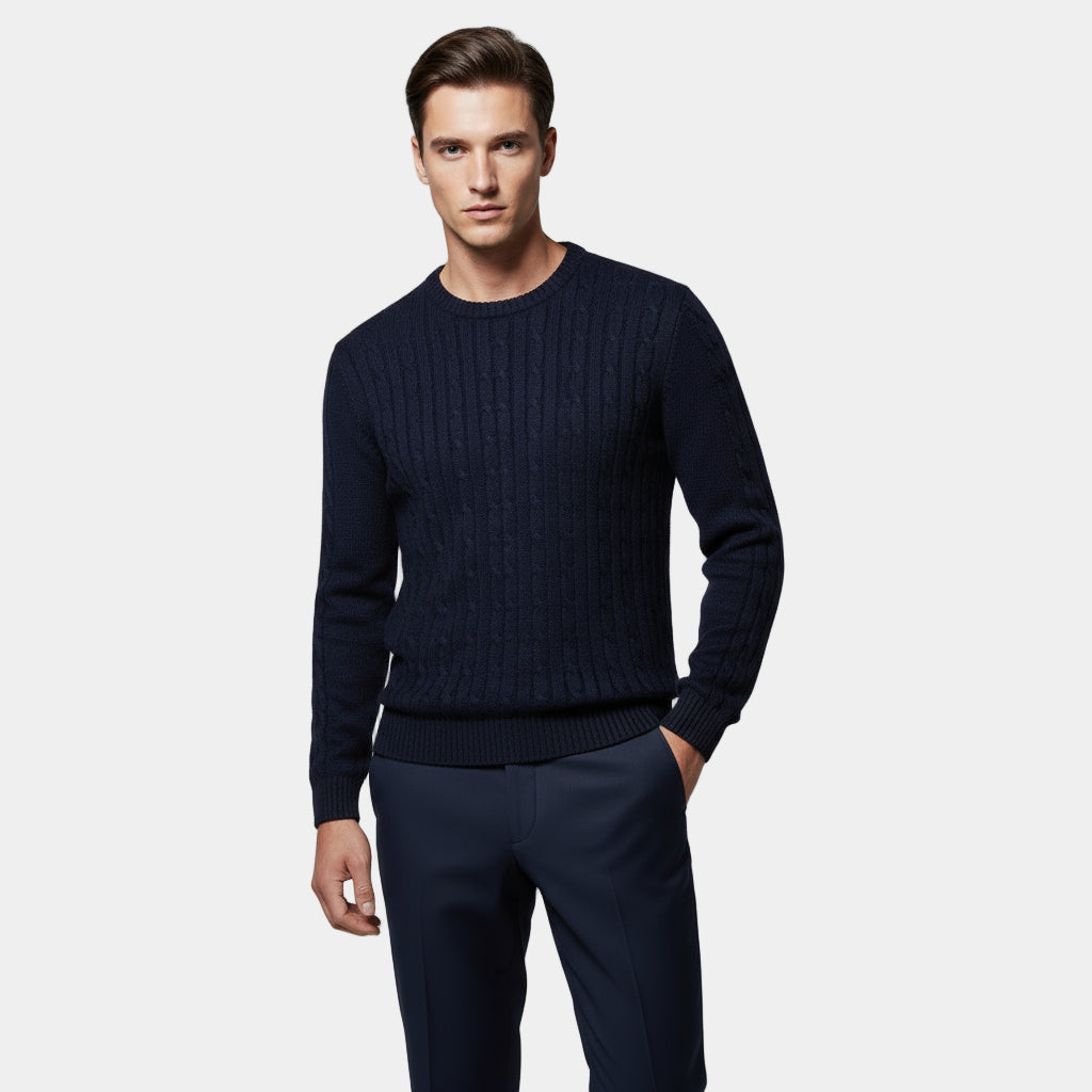 Men’s Cable-Knit Sweater – Classic Crew Neck Jumper