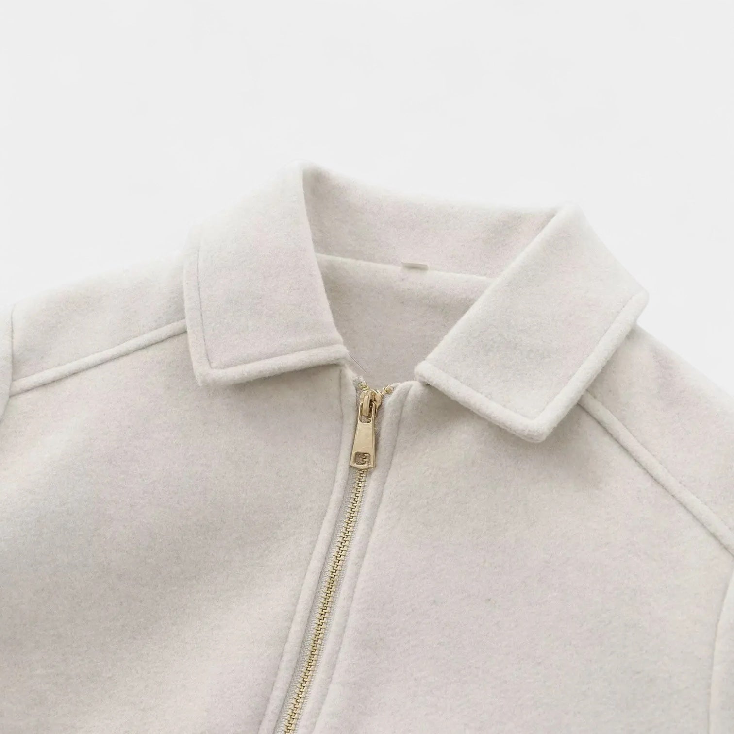 Women’s Wool-Blend Short Zip-Up Jacket - Shirt Collar