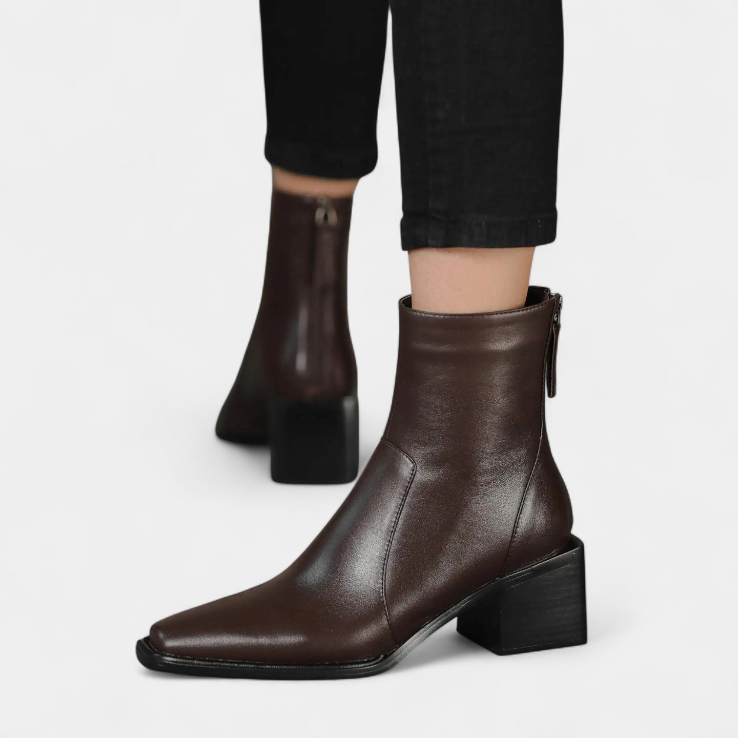 Women’s Leather Squared-Point Ankle Boots with Block Heel