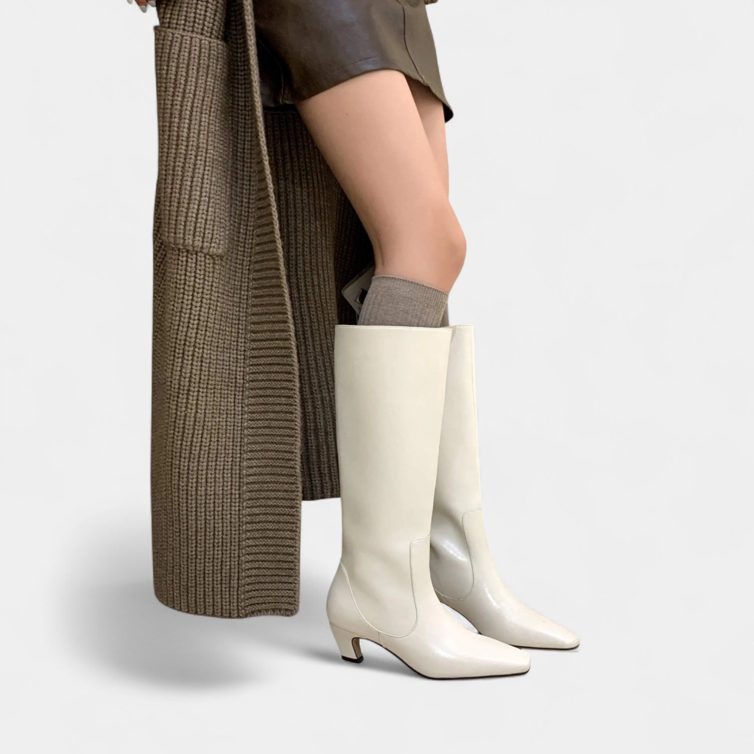 Noir | Women's Leather Knee High Boots-Noir-Noir
