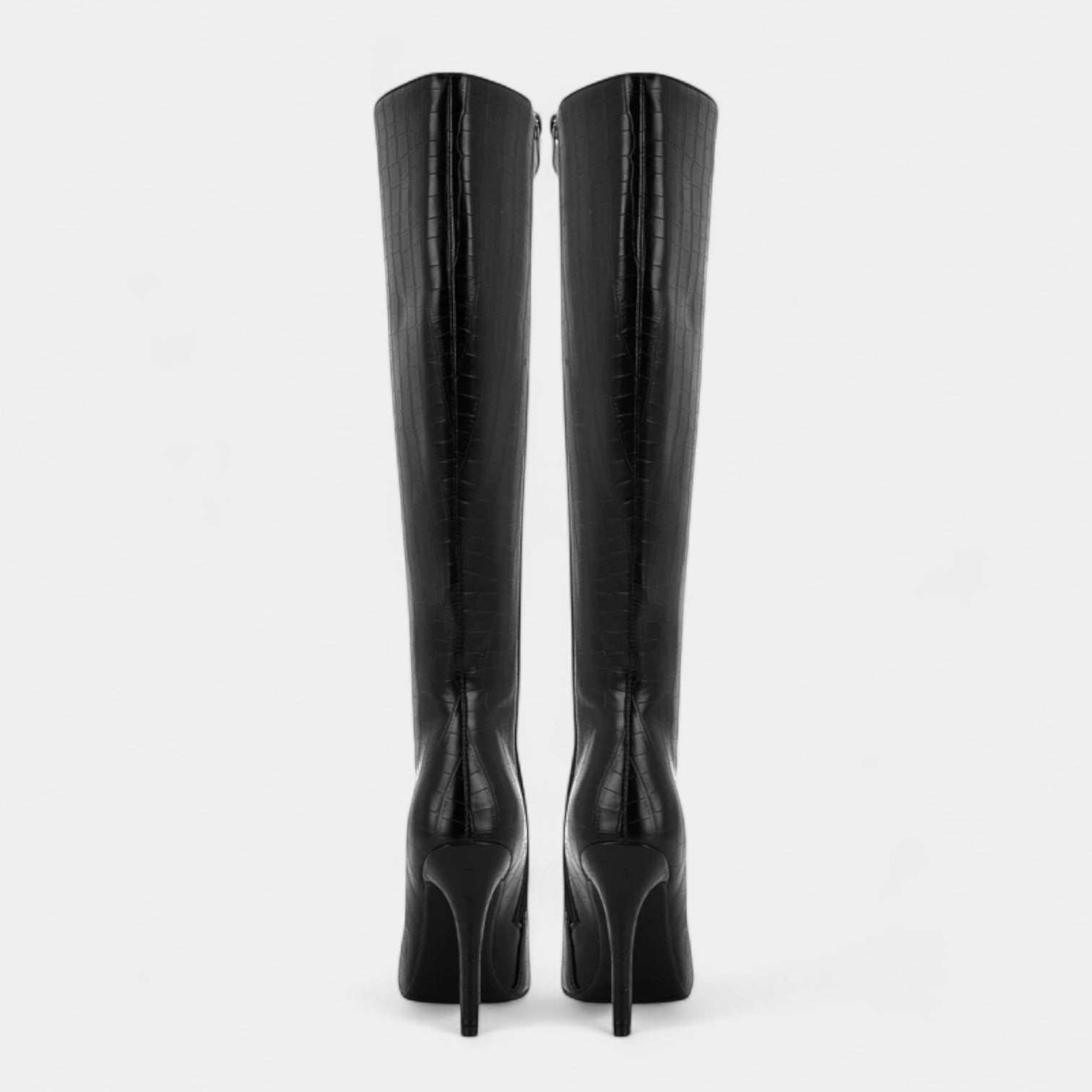 Noir | Vegan Leather Knee High Boots - High Heel