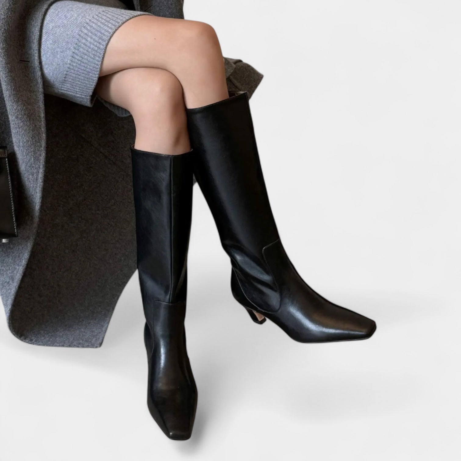 Noir | Women's Leather Knee High Boots-Noir-Noir