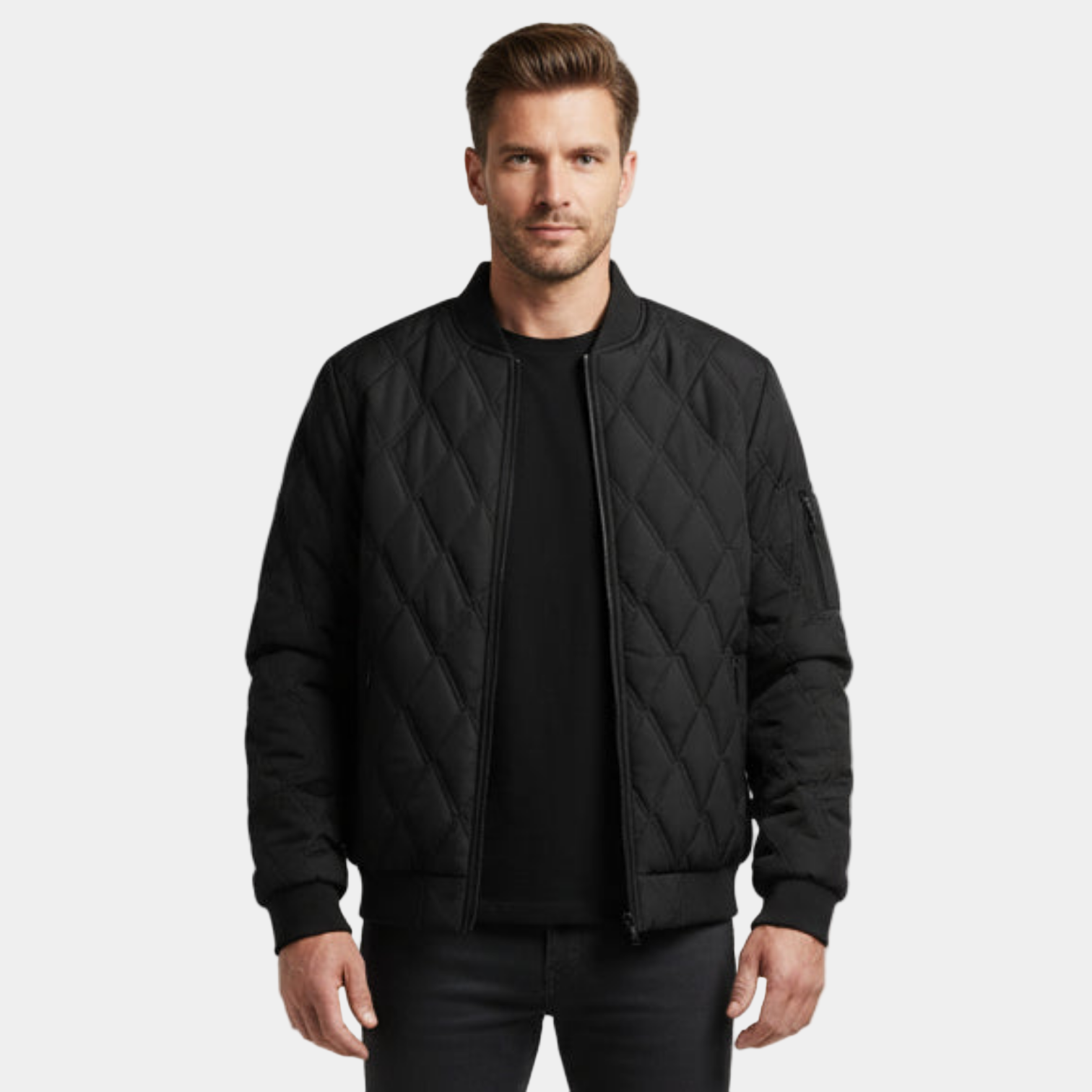 Men’s Quilted Bomber Jacket – Fleece-Lined Winter Jacket