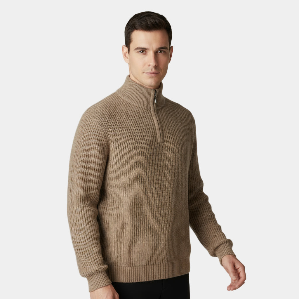 Men's Ribbed Knitted Half-Zip Jumper