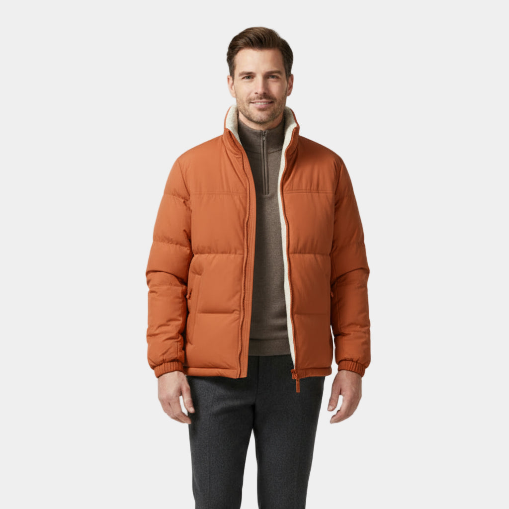 Men’s Reversible Puffer Jacket – Sherpa Fleece & Padded Winter Coat