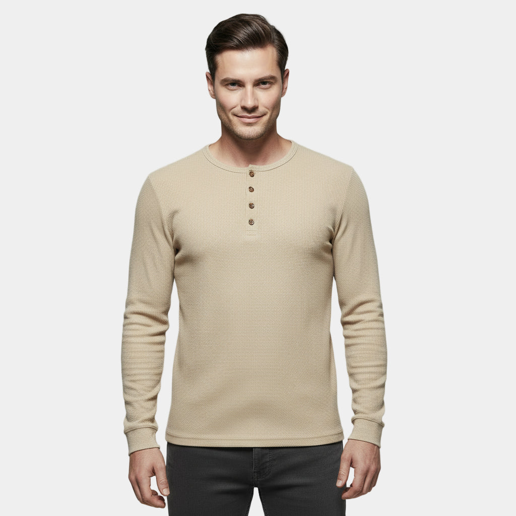 Men’s Cotton Waffle-Knit Henley Sweatshirt