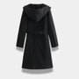 Noir | Women’s Hooded Long Coat - Belted-Jackets-Noir-Noir