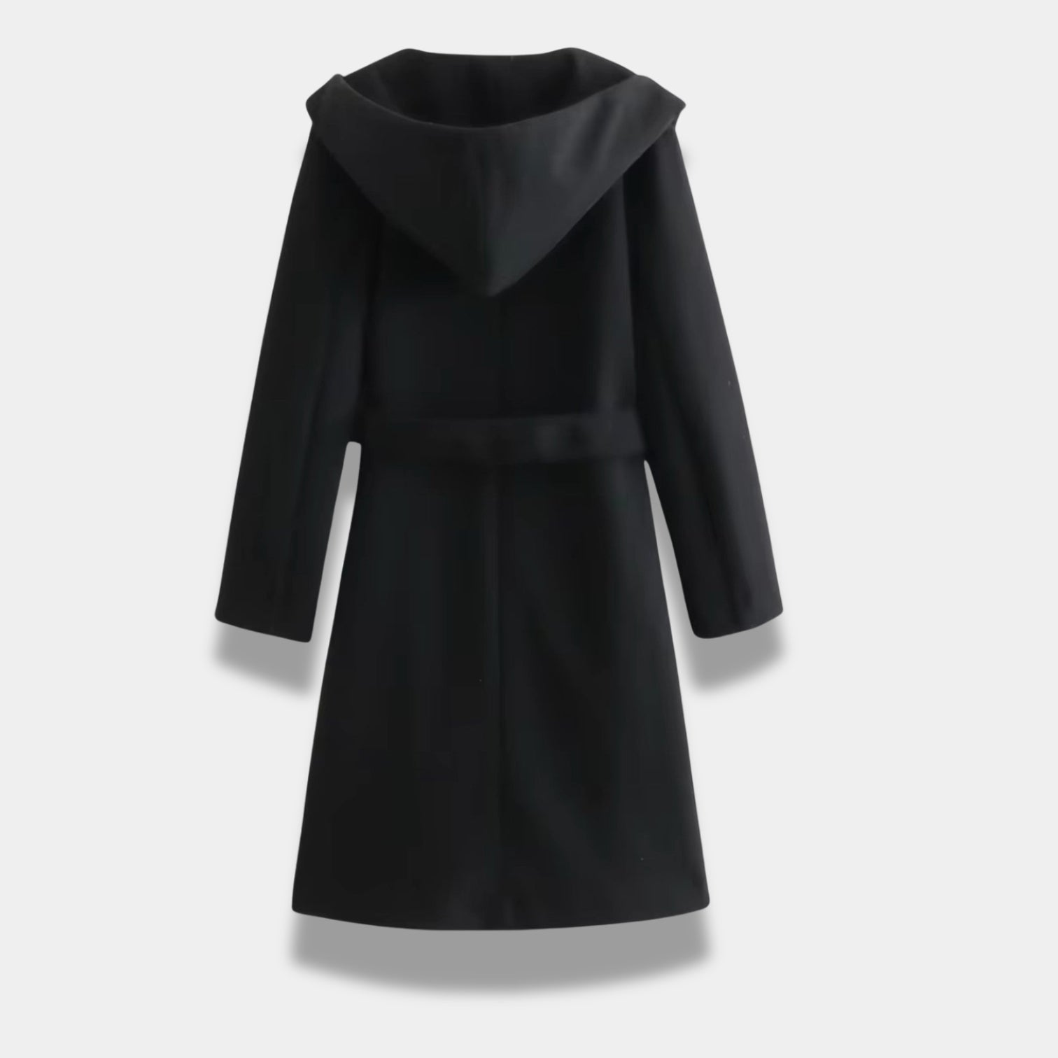 Noir | Women’s Hooded Long Coat - Belted-Jackets-Noir-Noir
