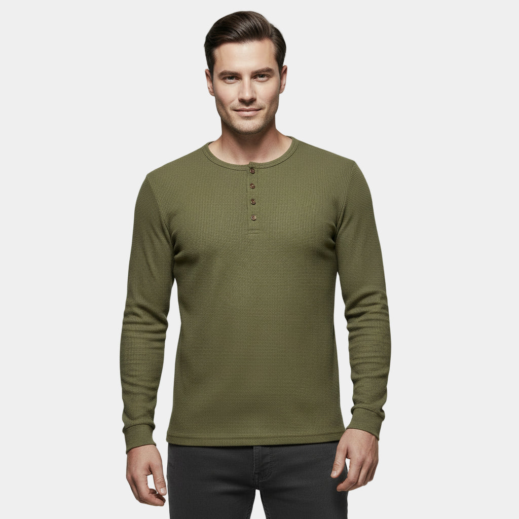 Men’s Cotton Waffle-Knit Henley Sweatshirt