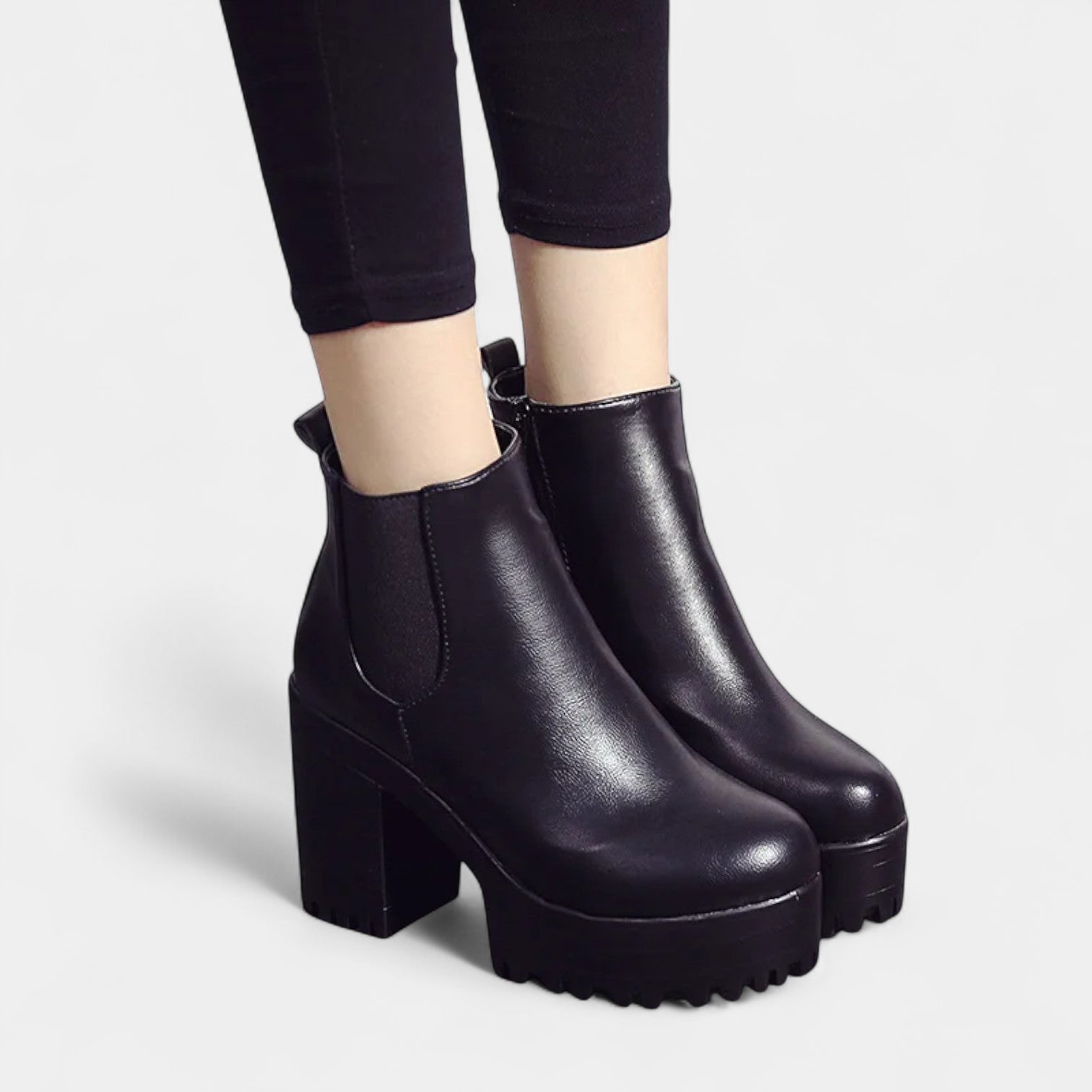 Noir | Women's Block Heel Ankle Boots-Boots-Noir-Noir