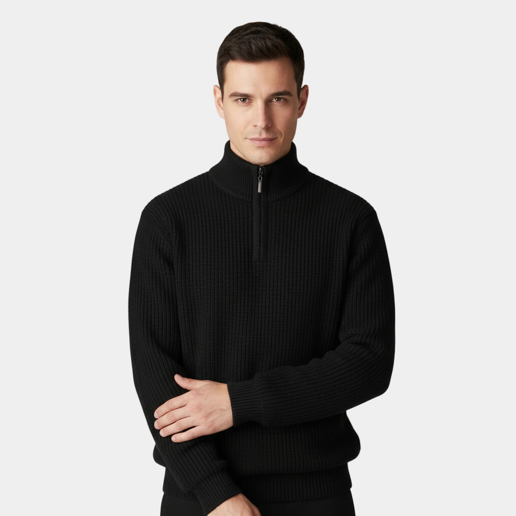 Men's Ribbed Knitted Half-Zip Jumper