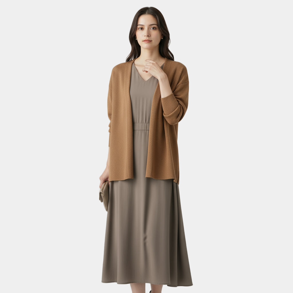 Women’s V-Neck Knit Cardigan – Long-Sleeve Hook-and-Eye Sweater