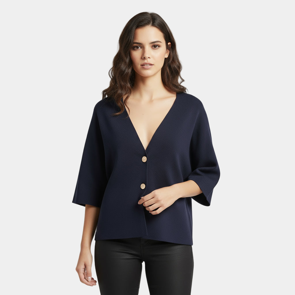 Women's V-Neck Knitted Cardigan – Half Sleeve