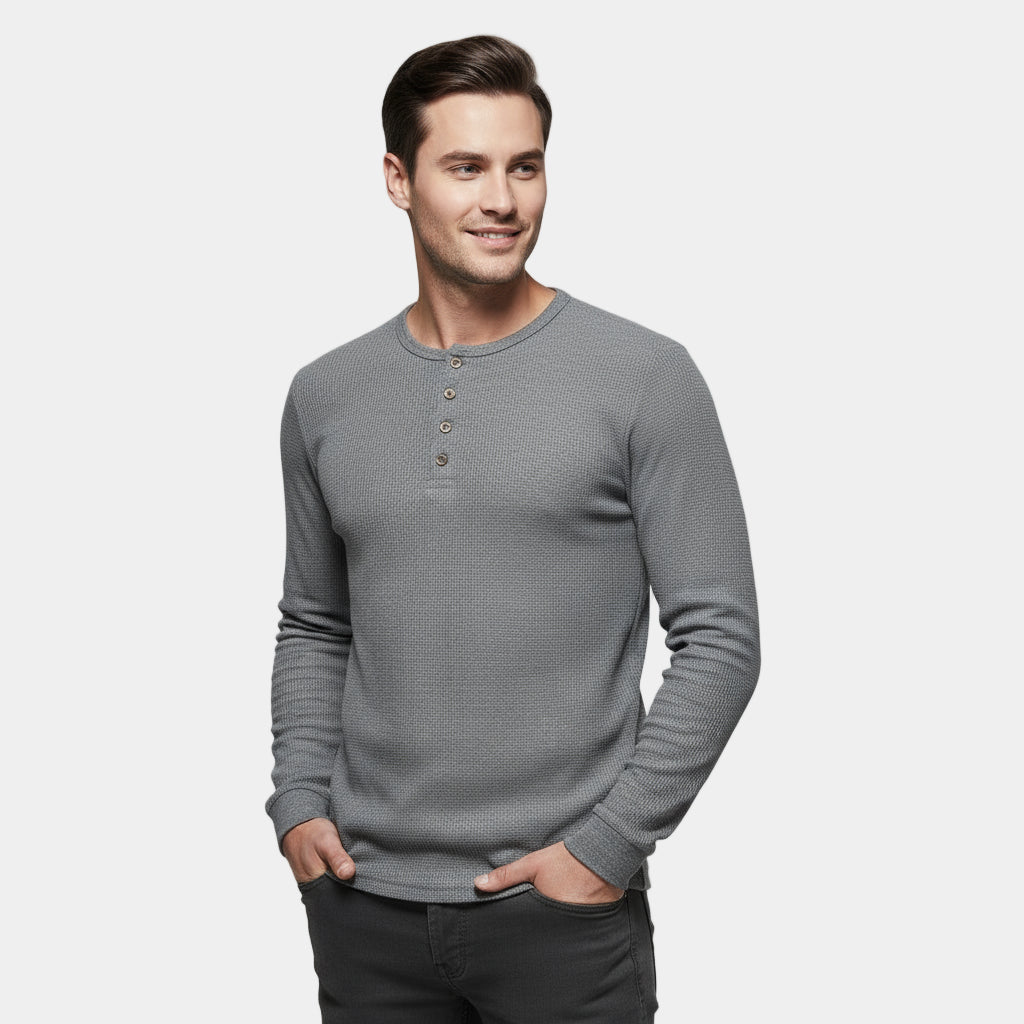 Men’s Cotton Waffle-Knit Henley Sweatshirt