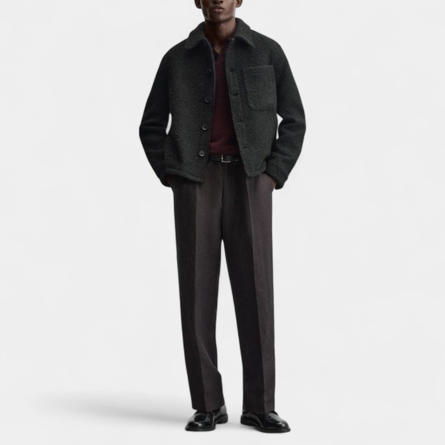 Noir | Men’s Textured Wool Overshirt-Noir-Noir