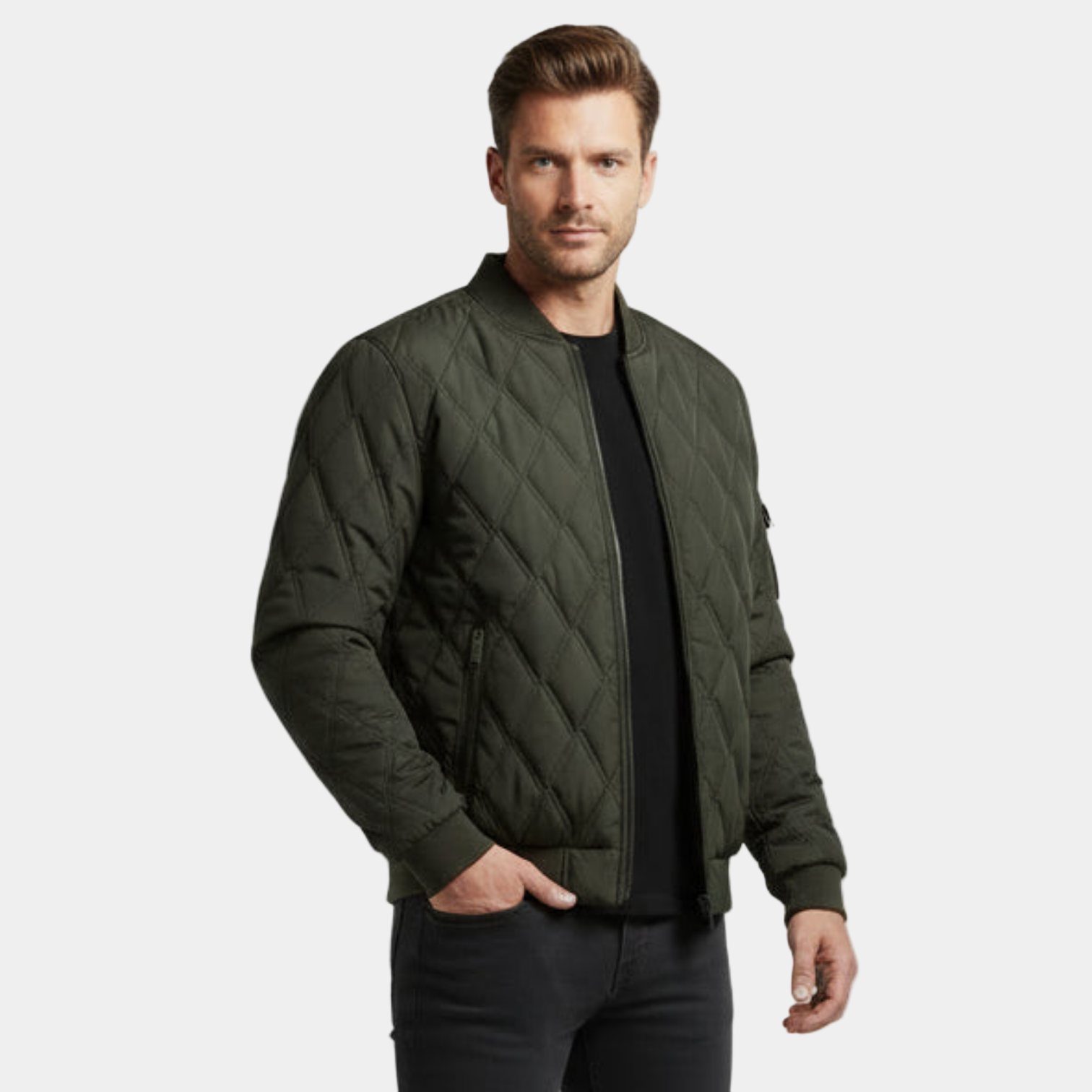 Men’s Quilted Bomber Jacket – Fleece-Lined Winter Jacket