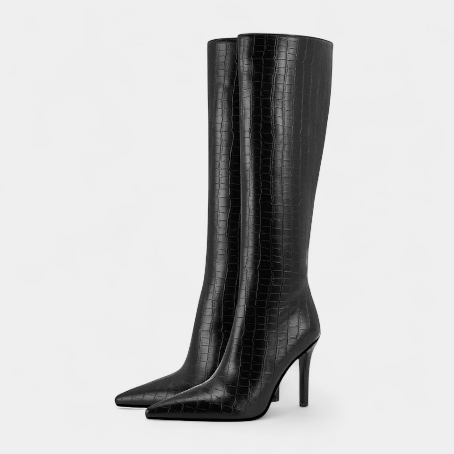 Noir | Vegan Leather Knee High Boots - High Heel