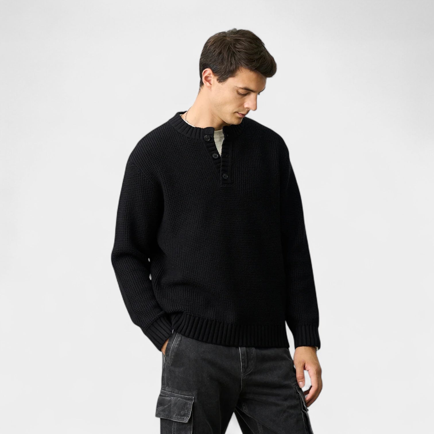Noir | Men’s Merino Wool Henley Jumper