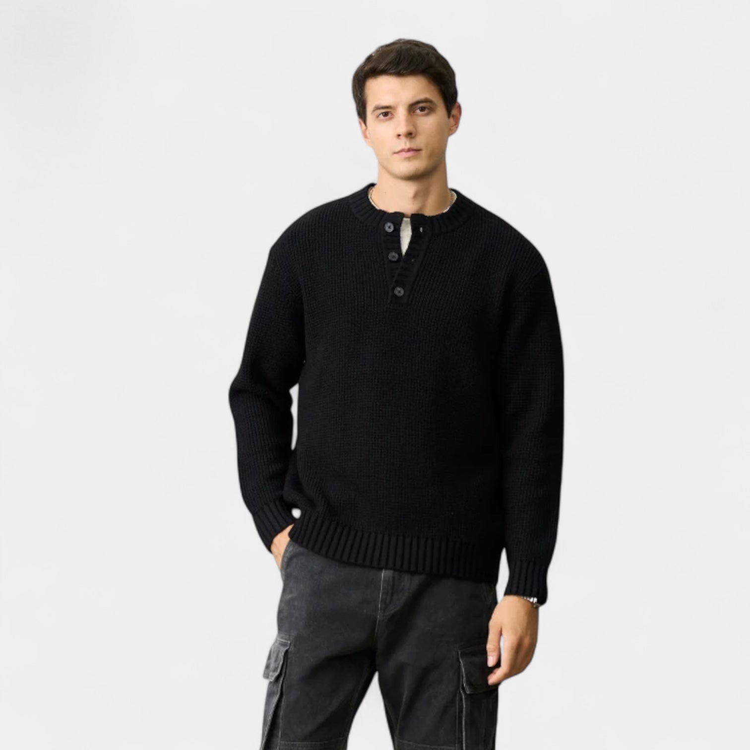 Noir | Men’s Merino Wool Henley Jumper