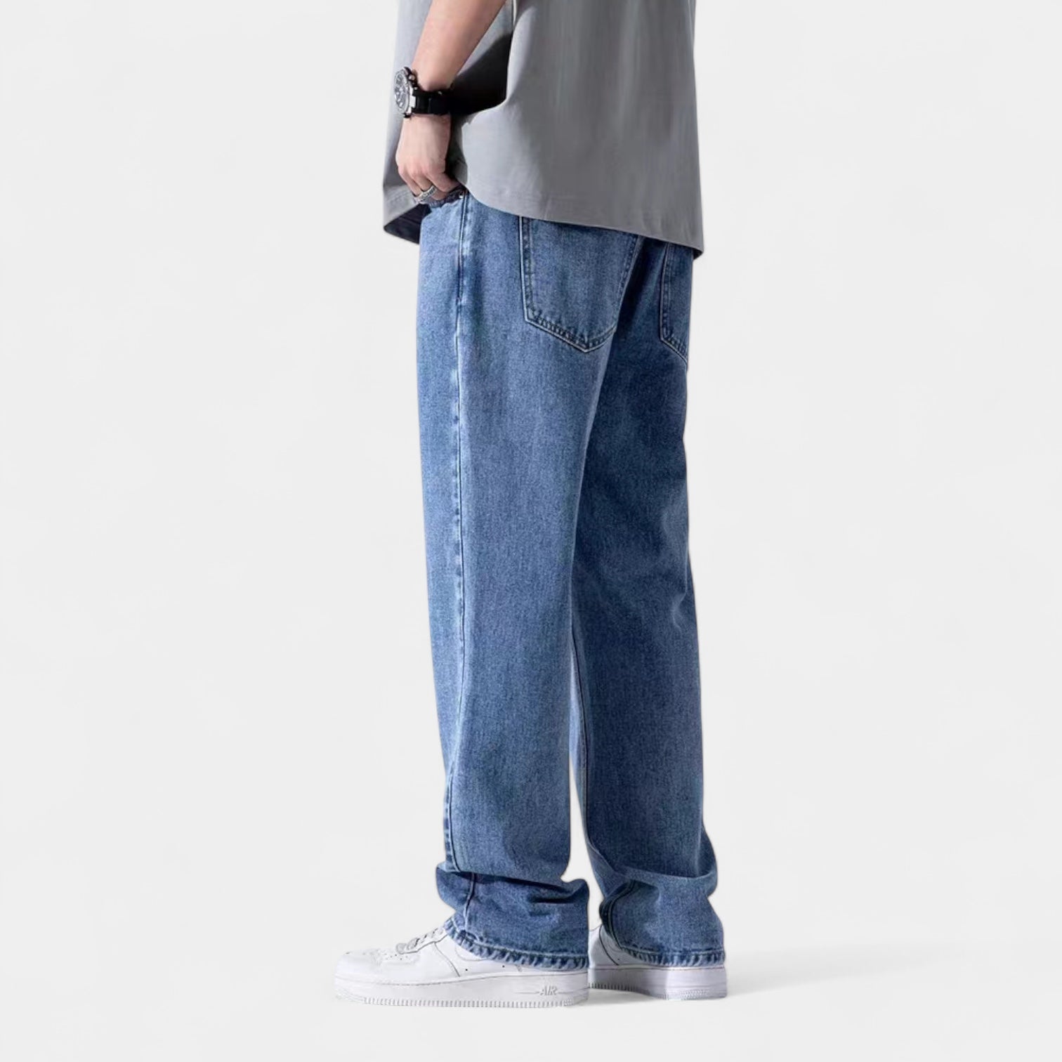 Straight-Leg Denim Pants with Elasticated Waistband-Noir-Noir