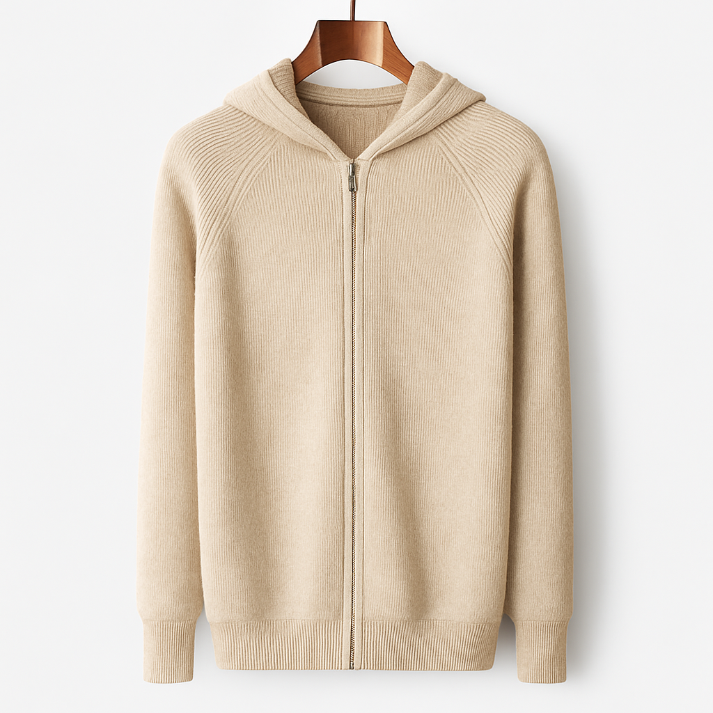 Noir | Men's Classic Cashmere Zip Cardigan - Hooded-Noir-Noir