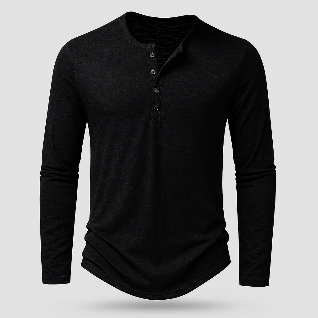 Noir | Long Sleeve Henley T-Shirt