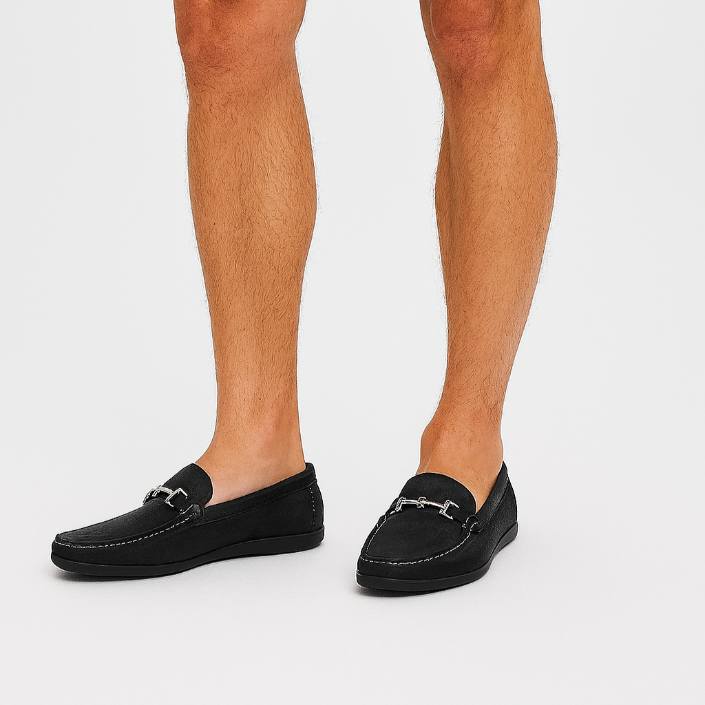Noir | Men’s Suede Dress Loafers - Leather Moccasins-Loafers-Noir-Noir