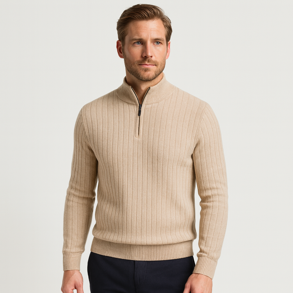Noir | Men's Essential Woolen Quarter-Zip Jumper-Noir-Khaki-S-Noir
