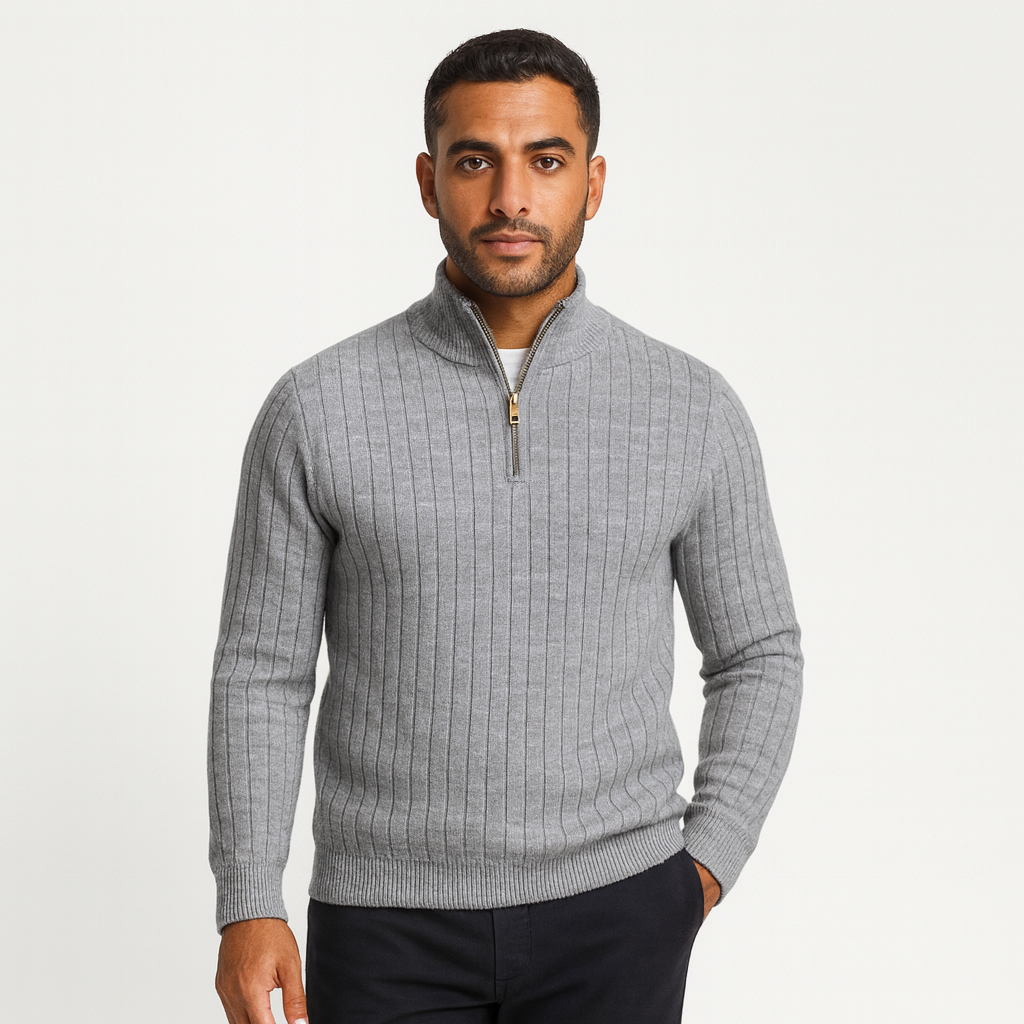 Noir | Men's Essential Woolen Quarter-Zip Jumper-Noir-Grey-S-Noir