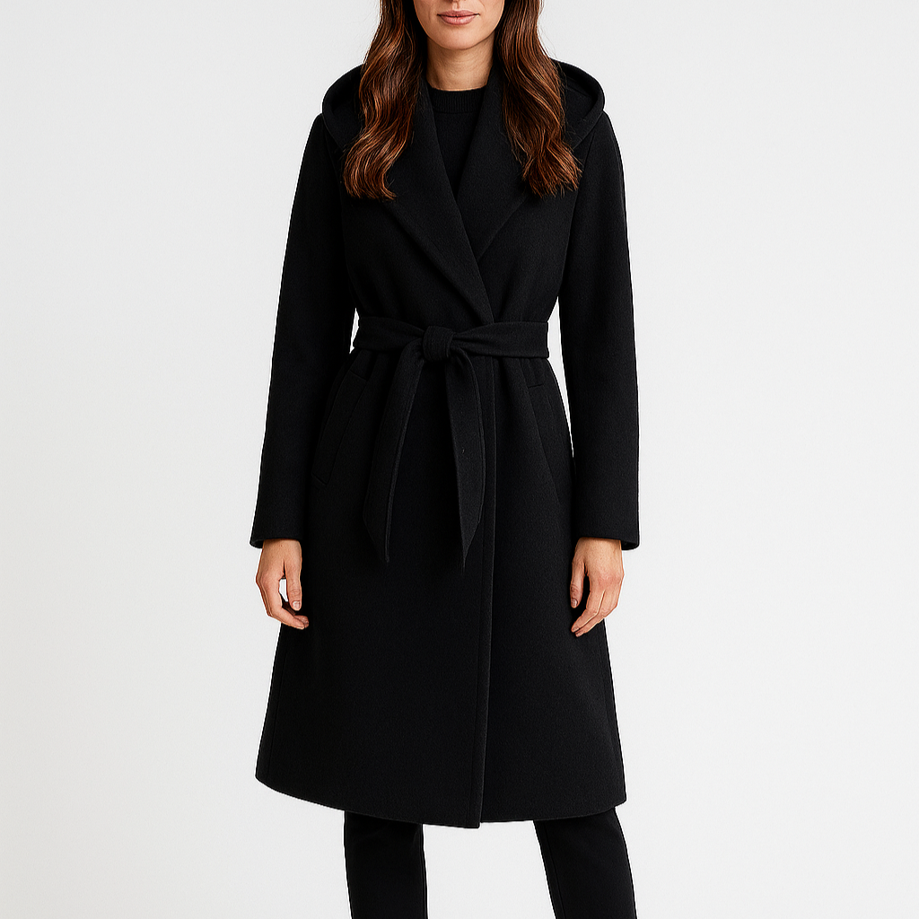 Noir | Women’s Hooded Long Coat - Belted-Jackets-Noir-Black-XS-Noir