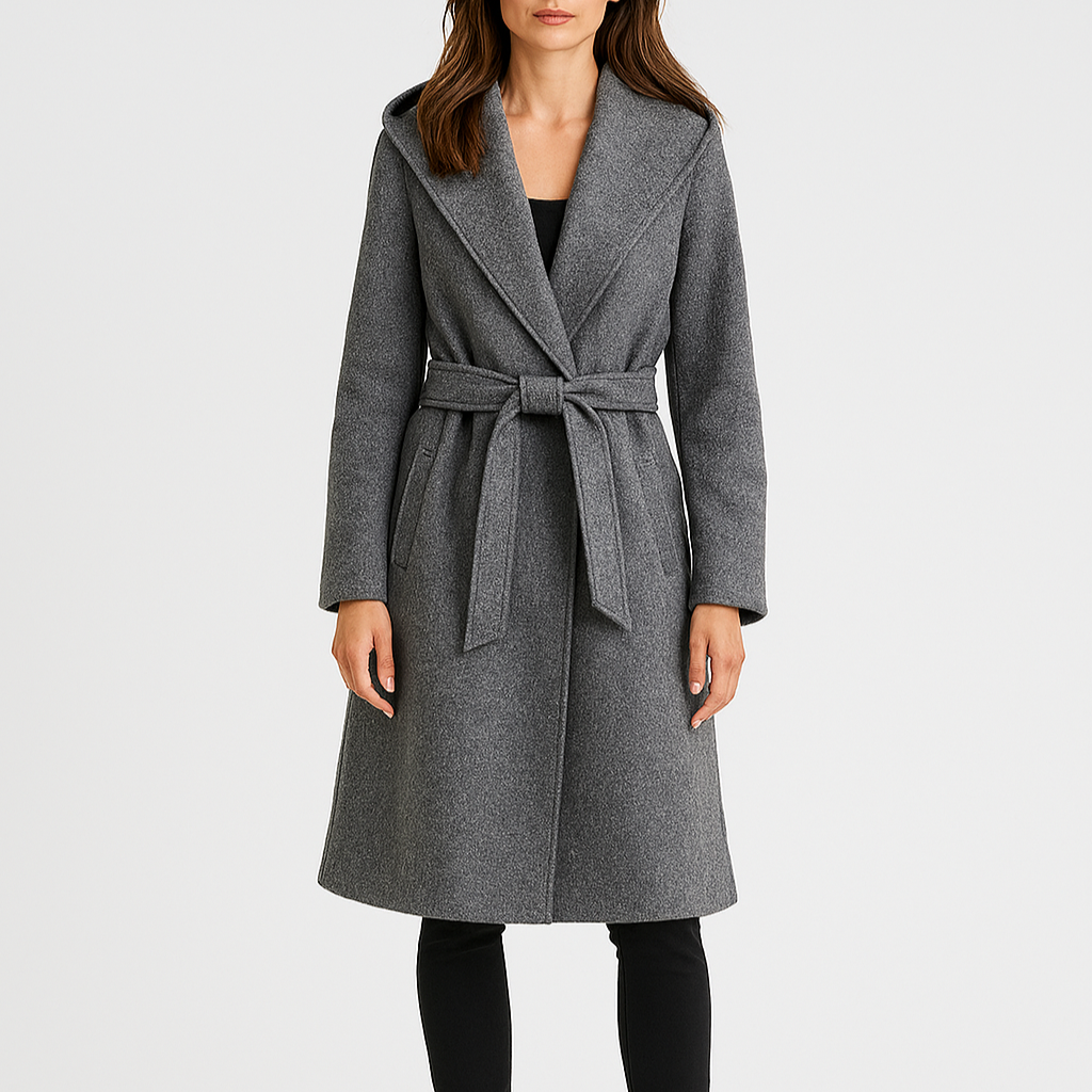 Noir | Women’s Hooded Long Coat - Belted-Jackets-Noir-Grey-XS-Noir