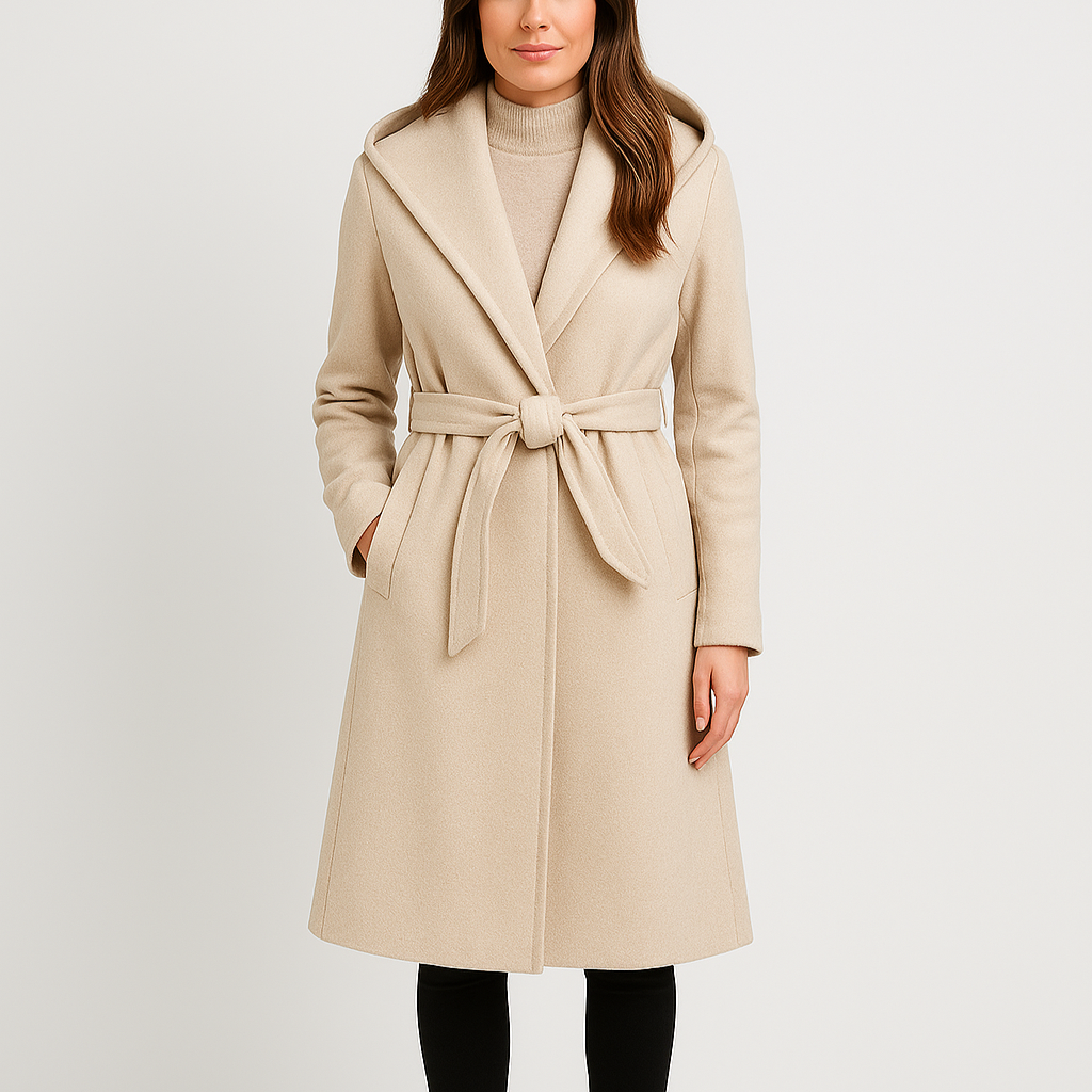 Noir | Women’s Hooded Long Coat - Belted-Jackets-Noir-Khaki-XS-Noir