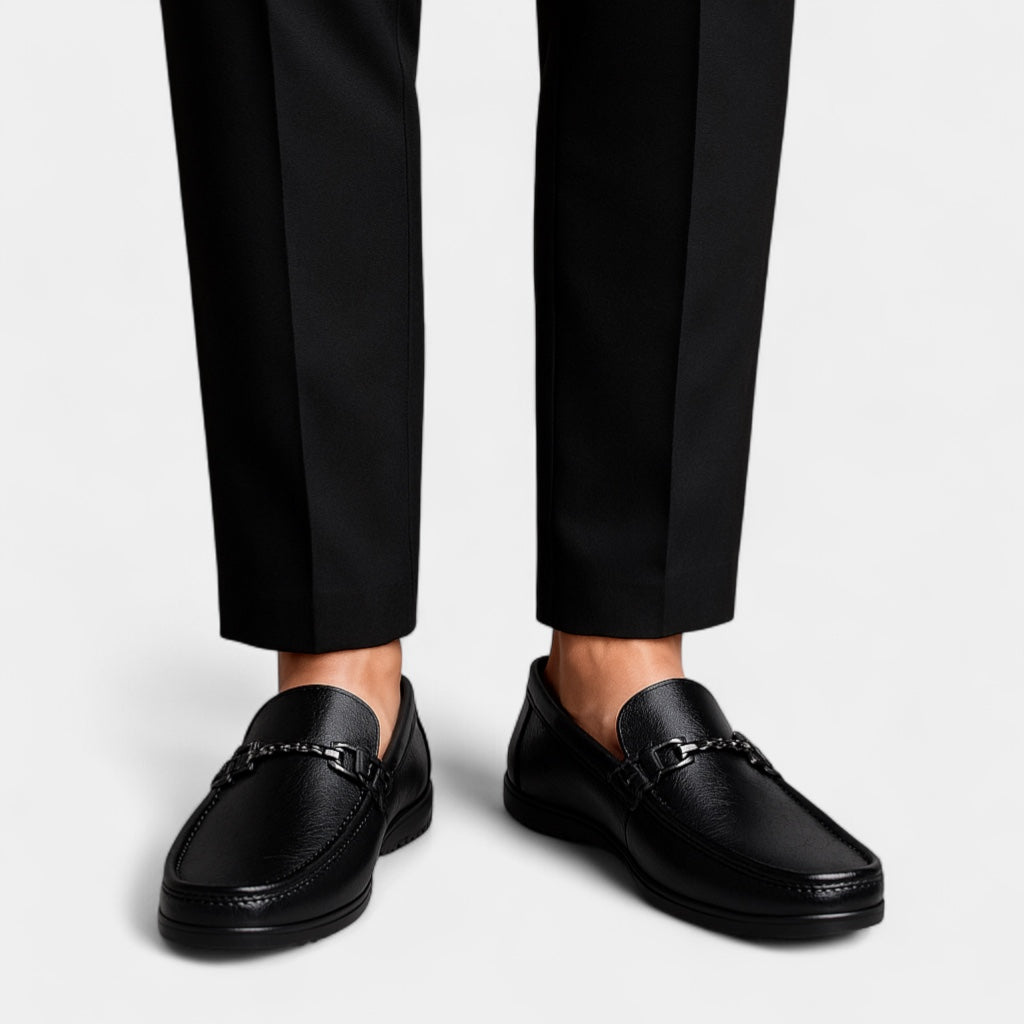 Noir | Men’s Leather Loafers - Business Shoes-Loafers-Noir-Noir